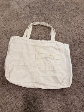 Zara Off-White Canvas reusable Tote with Front Pocket
